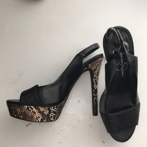 Jessica Simpson | Shoes | Jessica Simpson Black Snakeskin Peep Toe Heels |  Poshmark